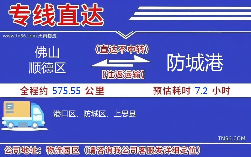 佛山順德區到防城港物流公司